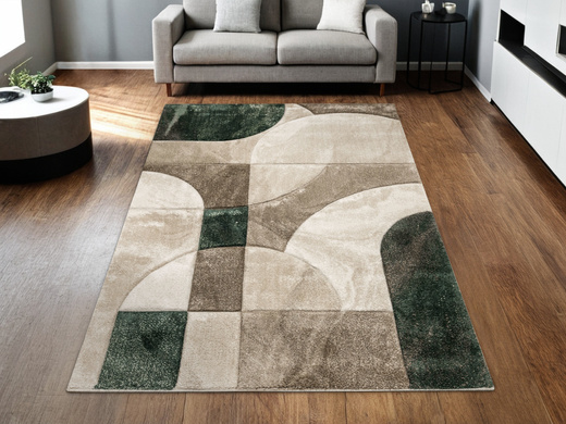 Dywan Kandy N412A l.beige/emeral Butelkowa Zieleń Beż Fryz