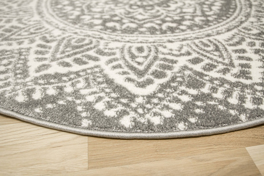 Okrągły Dywan Lima G757A l.grey/white Mandala Szary Krem