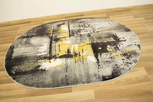 Owalny Dywan Victoria 7657A grey/antracyt O Abstrakcyjny Antrayt Żółty Krem