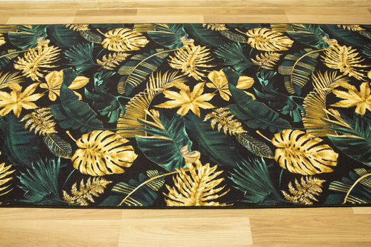 Chodnik Monstera gold/green Złoto Butelkowa Zieleń szerokość 150 cm