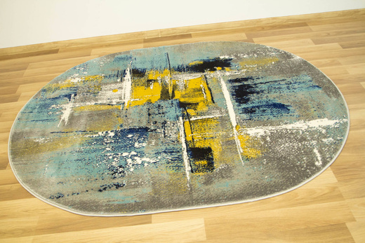 Owalny Dywan Victoria 7657A l.grey/grey O Abstrakcyjny Niebieski Żółty Szary