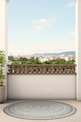 Okrągły Dywan Sznurkowy Jeans 19347/P91 Koło Beż Grafit Rozeta