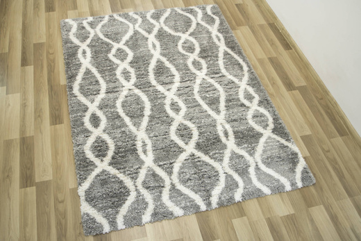 Puszysty Dywan Pulpy Shaggy A574A d.grey/cream Szary Kremowy Zygzaki Etno