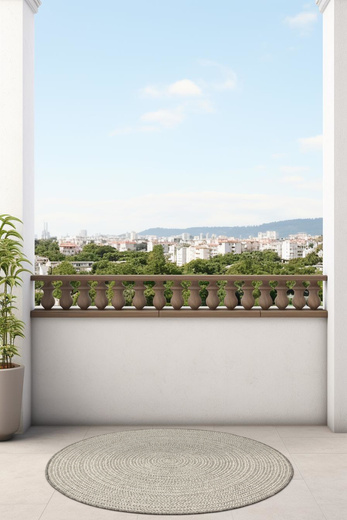 Okrągły Dwustronny Dywan Sznurkowy Brussels 205580/10010 silver Szary Krem Okręgi Outdoor