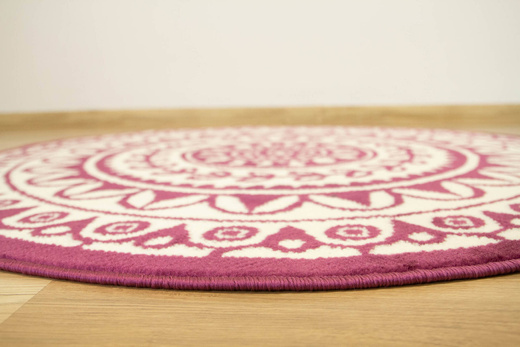 Okrągły Dywan Luna 503786/56955 Fioletowy Krem Rozeta Listki
