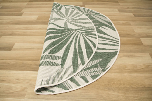 Okrągły Dwustronny Dywan Sznurkowy Brussels 205771/10520 Green Zieleń Krem Listki Palmy Outdoor