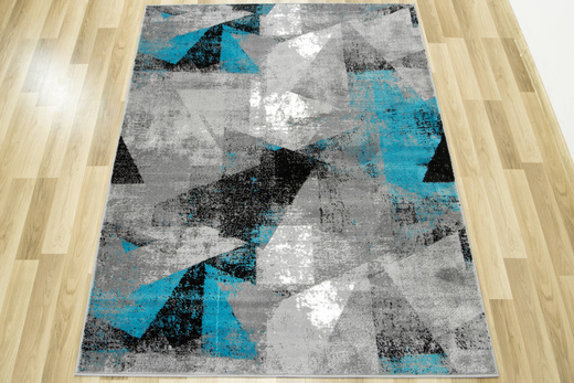Dywan Victoria B885A d.grey/blue Trójkąty turkus Szary Przecierany