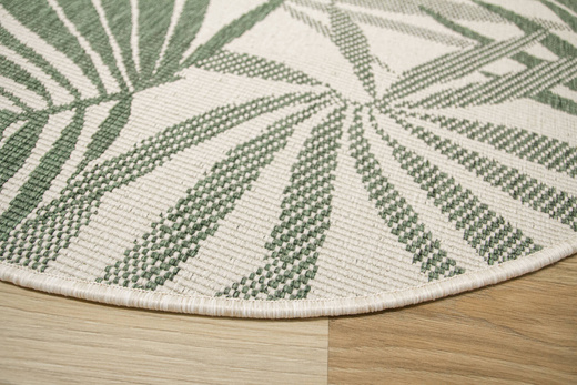 Okrągły Dwustronny Dywan Sznurkowy Brussels 205771/10520 Green Zieleń Krem Listki Palmy Outdoor