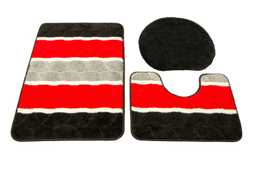 Komplet 3-częściowy Łazienkowy Fano Red Czerwony Szary Paski