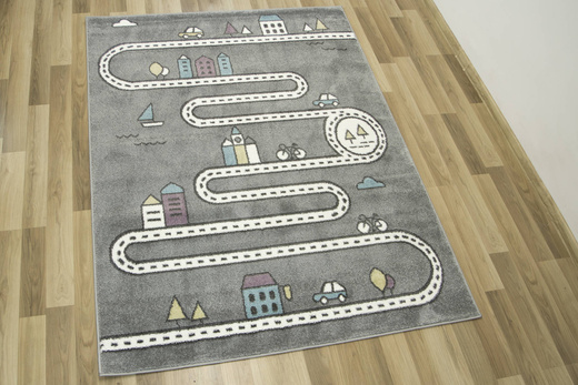Dywan Dziecięcy Lima C263A l.grey/cream Uliczki Domki Drzewka
