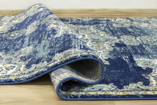 Dywan Victoria 2937D d.blue/blue Ornament Medalion Niebieski Turkus Żółty