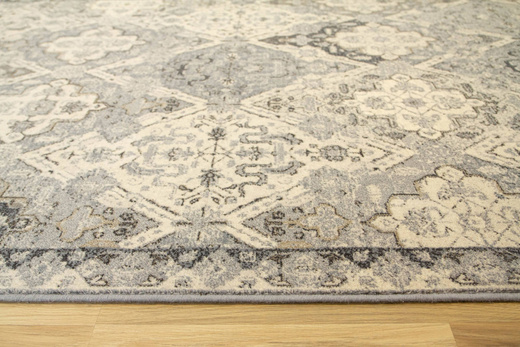 Wełniany Dywilan Moon Torino Silver Romby Ornament Szary Niebieski