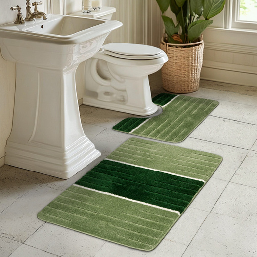 Komplet 2-częściowy Łazienkowy Como Green Zieleń Krem Pasy