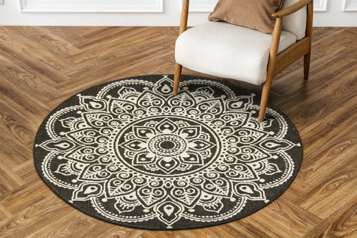 Okrągły Dwustronny Dywan Sznurkowy Brussels 205333/10110 Night Antracyt Krem Rozeta Outdoor