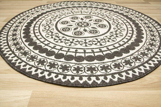 Okrągły Dwustronny Dywan Sznurkowy Brussels 205626/10110 Night Antracyt Krem Rozeta Outdoor