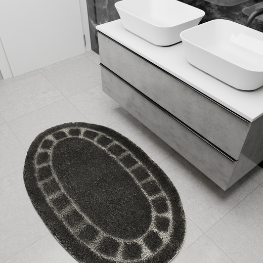 Dywanik Łazienkowy Antypoślizgowy Ocean Dark Grey Ciemny Szary Owalny