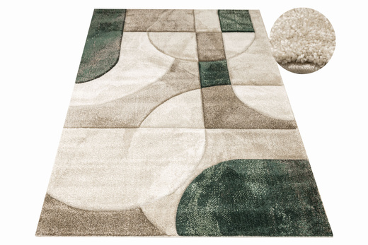 Dywan Kandy N412A l.beige/emeral Butelkowa Zieleń Beż Fryz
