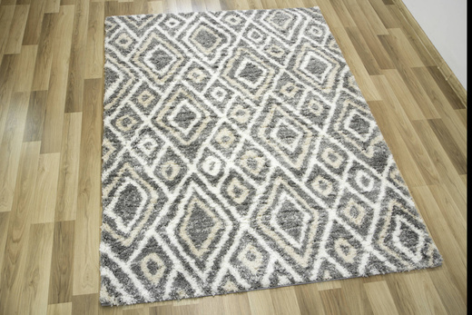 Puszysty Dywan Pulpy Shaggy A526C d.grey/cream Szary Krem Beż Romby