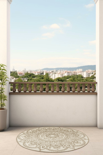 Okrągły Dwustronny Dywan Sznurkowy Brussels 205333/10610 Linen Beż Krem Rozeta Outdoor