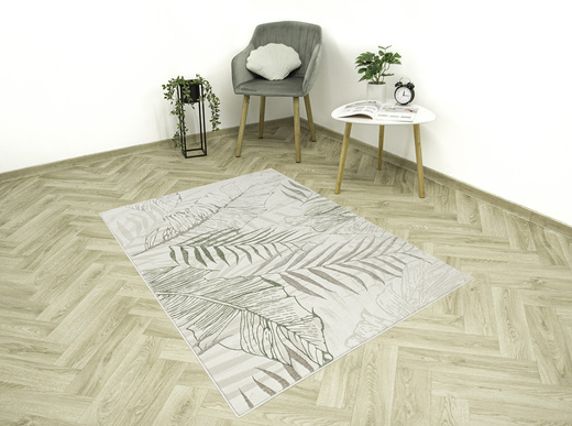 Lśniący Dywan Allora Plus F784A cream/green Beż Krem Zieleń Liście