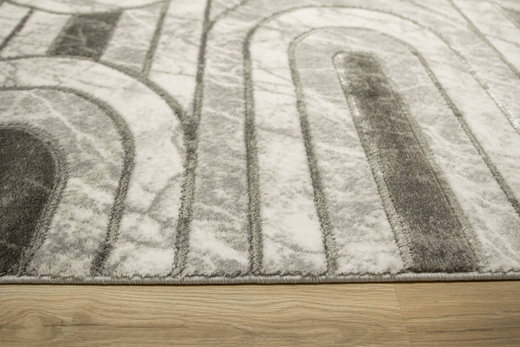 Dywan Felix 9304A grey/grey Lśniący Marmur Srebrzysty Szary Półkola Pasy