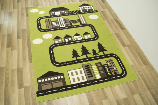 Dywan Kids 534451/67955 lime Zielony Brąz Krem Ulice Domki