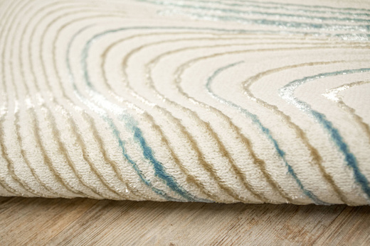 Lśniący Dywan Allora Plus G379A cream/blue Beż Krem Turkus Linie