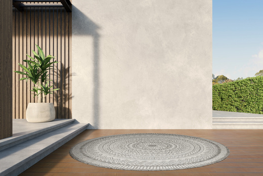 Okrągły Dywan Sznurkowy Jeans 19347/P91 Koło Beż Grafit Rozeta