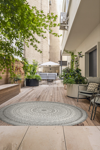 Okrągły Dywan Sznurkowy Jeans 19347/P91 Koło Beż Grafit Rozeta