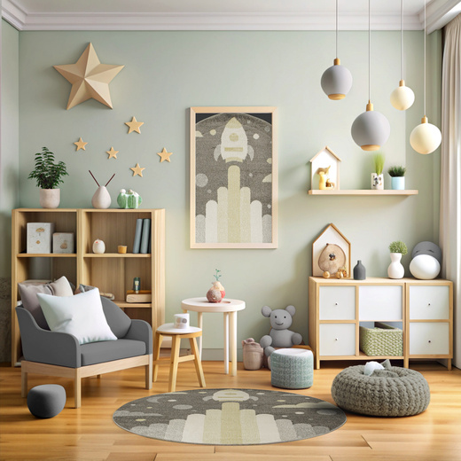 Okrągły Dywan Lima G756A d.grey/cream Rakieta Szary żółty Krem