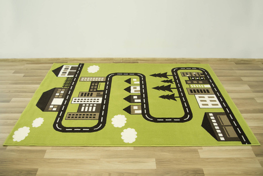Dywan Kids 534451/67955 lime Zielony Brąz Krem Ulice Domki