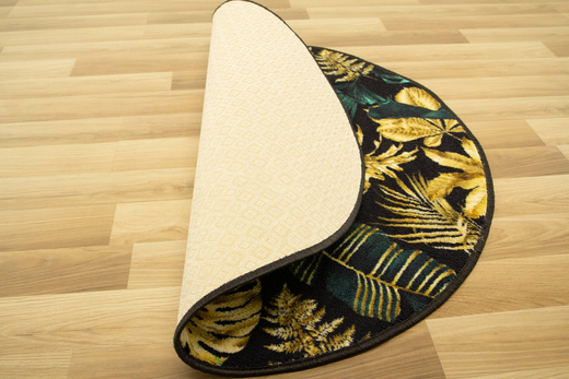 Okrągły Dywan Monstera Gold Green Złoto Butelkowa Zieleń