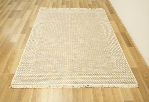 Dywan Sznurkowy Oria 88013/YV7-J Beż Krem Szary Ramka Gruby Splot z frędzlami