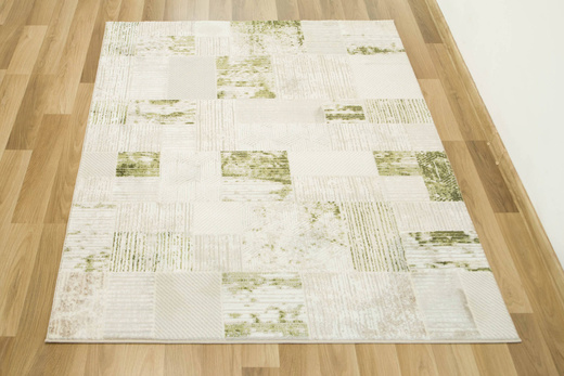 Dywan Home 384 cream/green Beżowy Oliwkowy Krem Kwadraty
