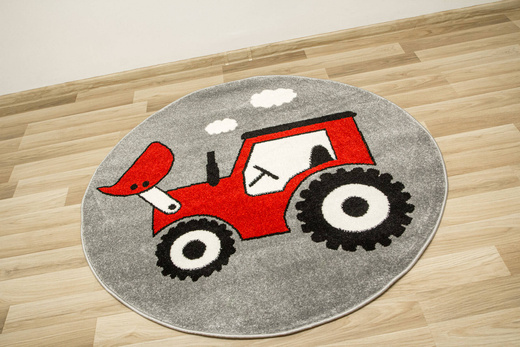 Okrągły Dywan Lima G753A l.grey/l.red Traktor Czerwony Szary
