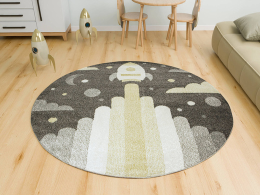 Okrągły Dywan Lima G756A d.grey/cream Rakieta Szary żółty Krem