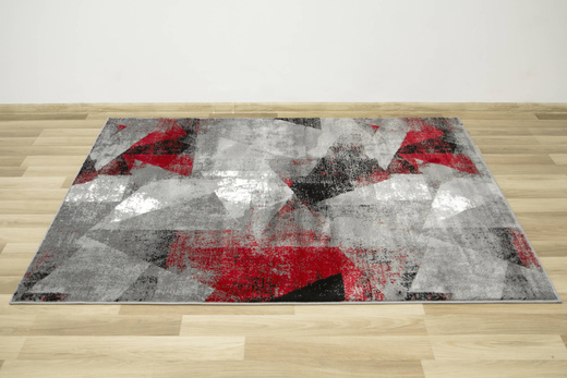Dywan Victoria B885A d.grey/red Trójkąty Czerwień Szary Przecierany