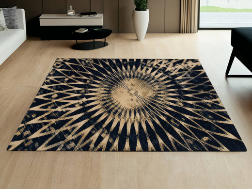 Wełniany Dywan Tempo-B Domio Denim Granatowy Beżowy Rozeta