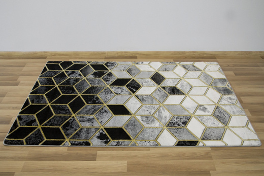 Dywan Diamond K4432G Szary Jasny Złoty Romby Bryły