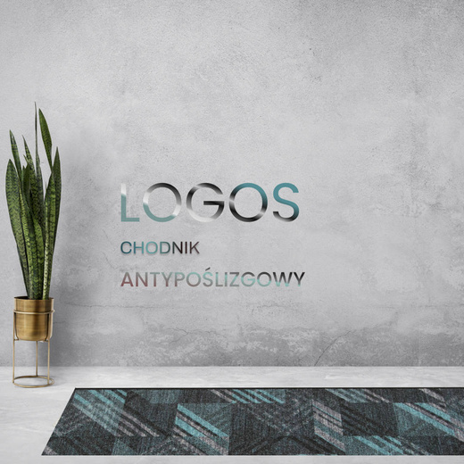 Antypoślizgowy Chodnik Logos 22 Turkus Grafit Romby szerokość 100 cm
