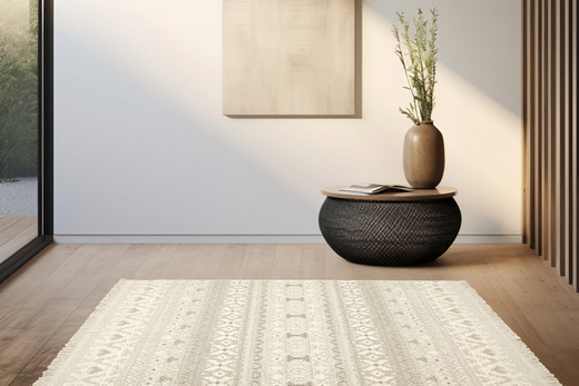 Wełniany Dywan Tempo Natural-F Poncho Jasny Szary Etno