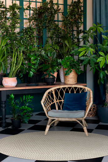 Okrągły Dywan Sznurkowy Jeans 19242/P01 Koło Beż Krem Jodełka