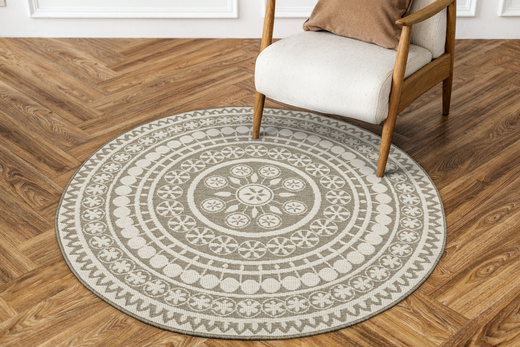 Okrągły Dwustronny Dywan Sznurkowy Brussels 205626/10610 linen Beż Krem Rozeta Outdoor