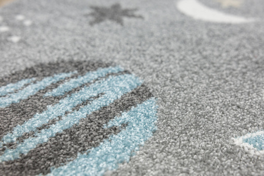 Okrągły Dywan Dziecięcy Lima C276A l.grey/cream Rakiety Kosmos Szary