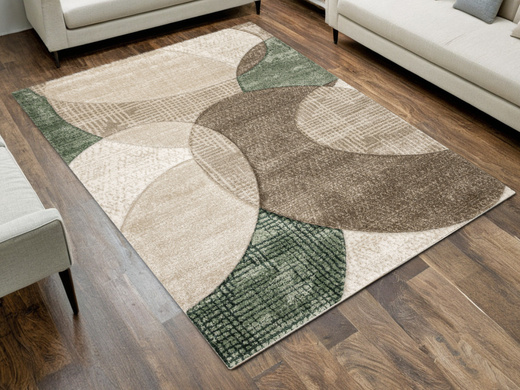 Dywan Kandy N390A d.beige/emeral Butelkowa Zieleń Beż Elipsy Fryz