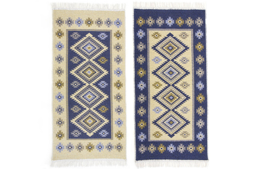 Dwustronny Dywanik Chodniczek Kilim Romby Niebieski