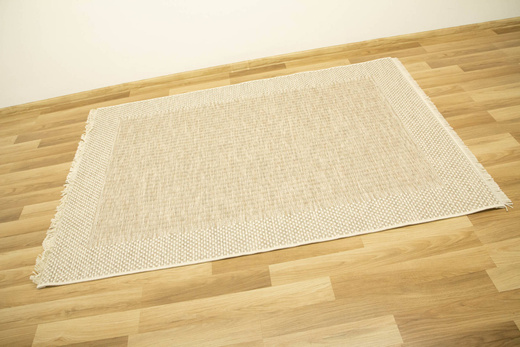 Dywan Sznurkowy Oria 88013/YV7-J Beż Krem Szary Ramka Gruby Splot z frędzlami