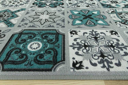 Antypoślizgowy chodnik podgumowany patchwork turkus szerokość 67 cm