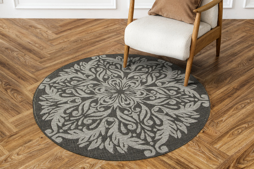 Okrągły Dwustronny Dywan Sznurkowy Brussels 205168/11010 Night Silver Ornament Outdoor