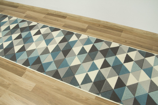 Chodnik Luna 503430/95832 Trójkąty Niebieski Szary Kremowy szerokość 70 cm